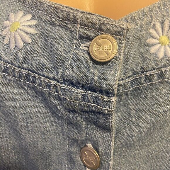 Vintage No Excuses Denim Embroidered Midi Dress Sz M Cottagecore Boho Grunge - Picture 9 of 12